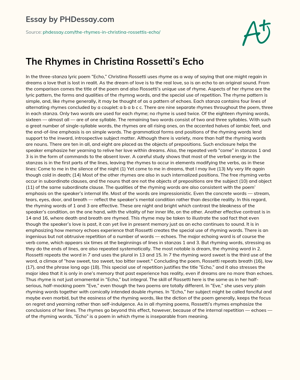 The Rhymes in Christina Rossetti’s Echo essay