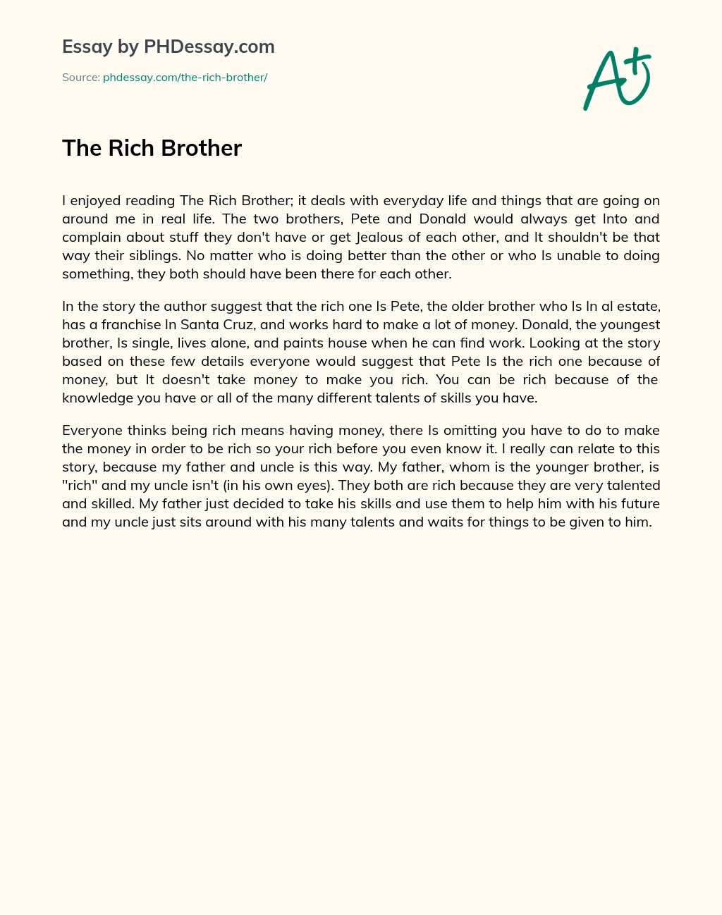 The Rich Brother essay