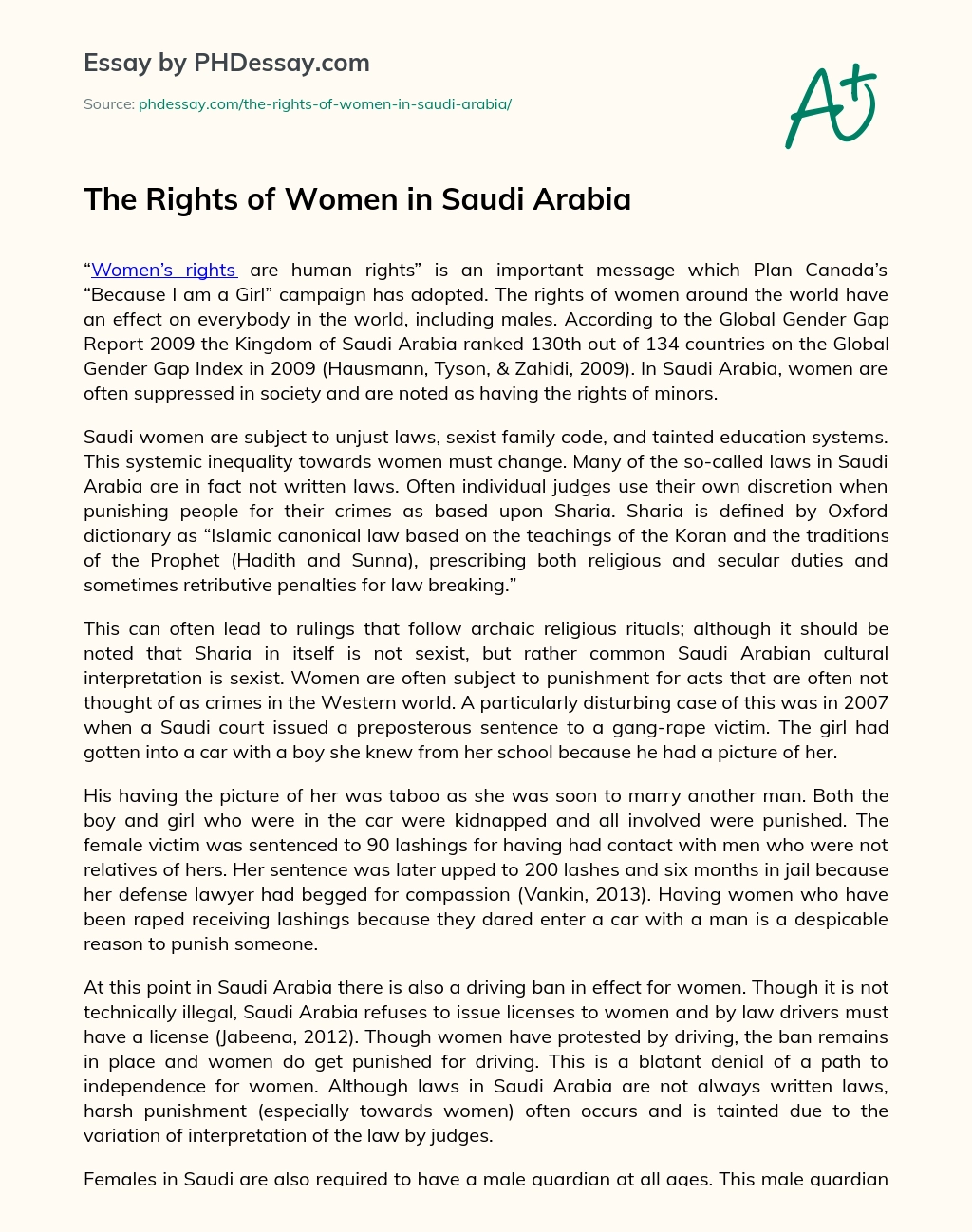 The Rights of Women in Saudi Arabia essay