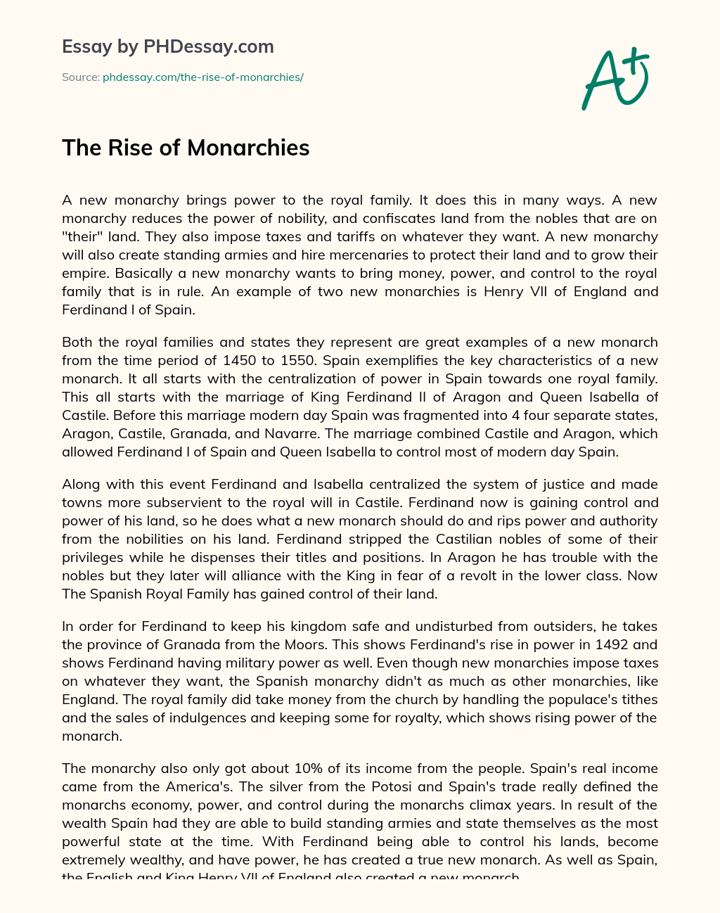 The Rise of Monarchies essay