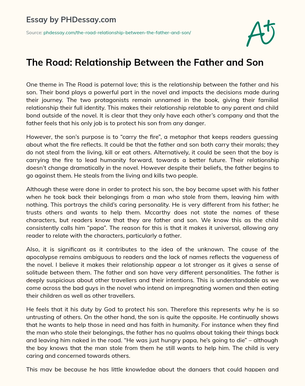 The Road: Relationship Between the Father and Son essay