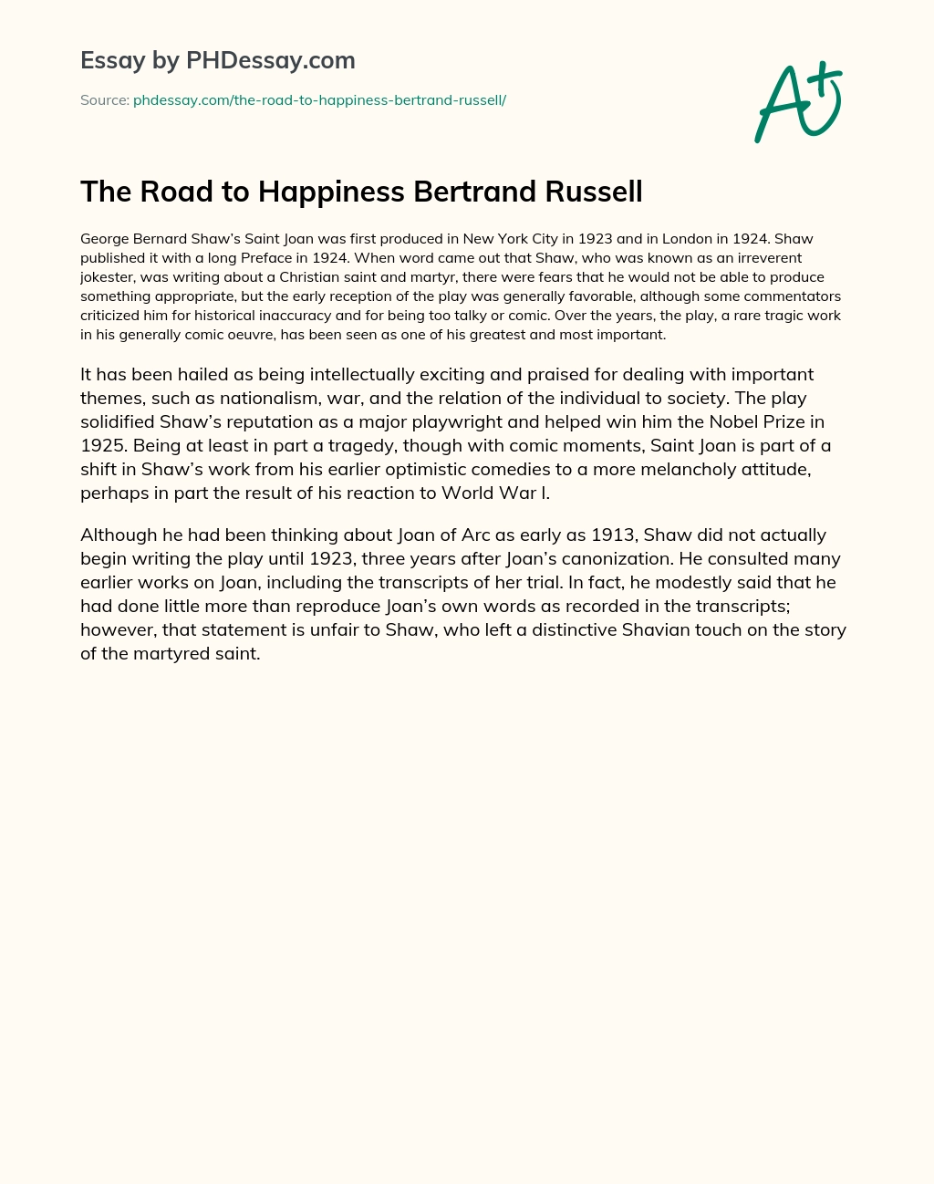 The Road to Happiness Bertrand Russell essay