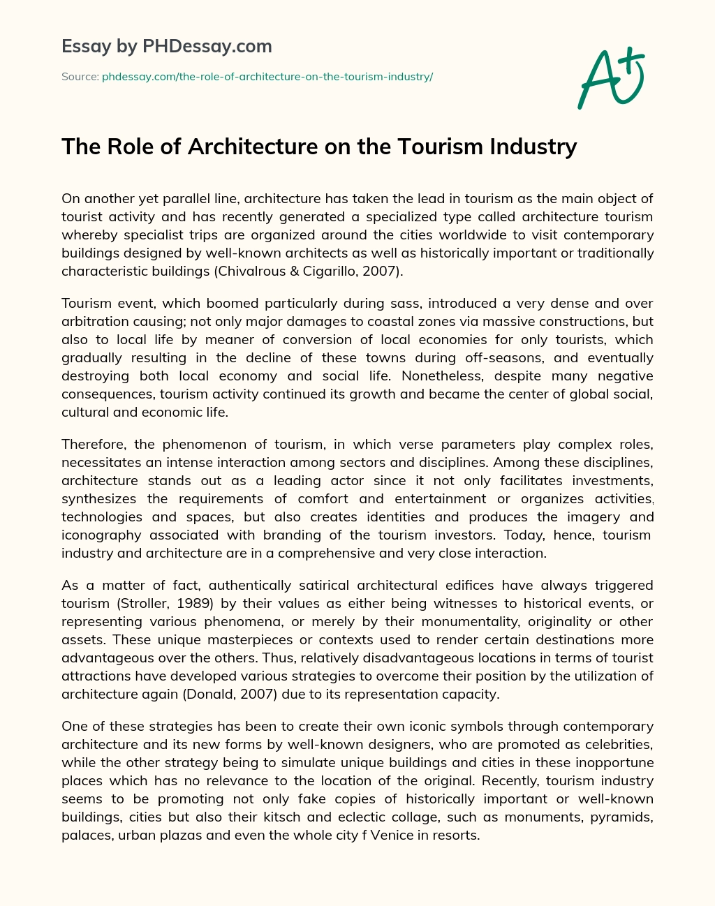 The Role of Architecture on the Tourism Industry essay