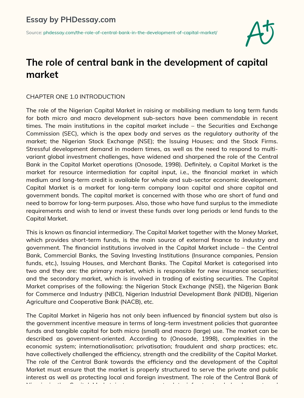 The role of central bank in the development of capital market essay