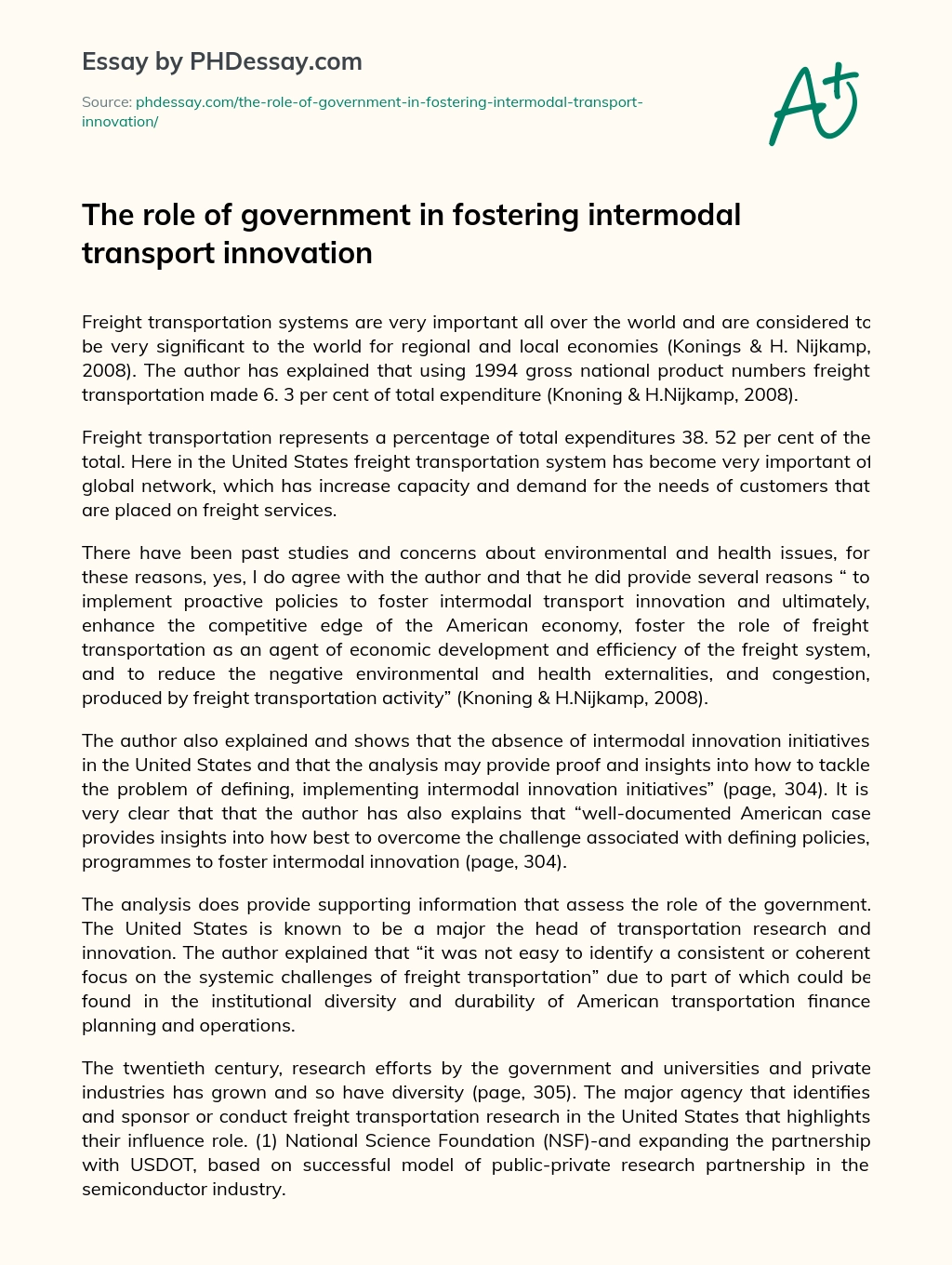 The role of government in fostering intermodal transport innovation essay