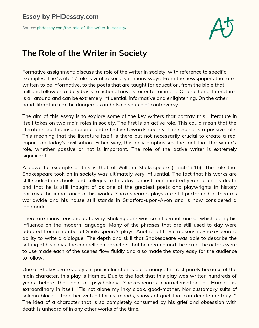 The Role of the Writer in Society essay