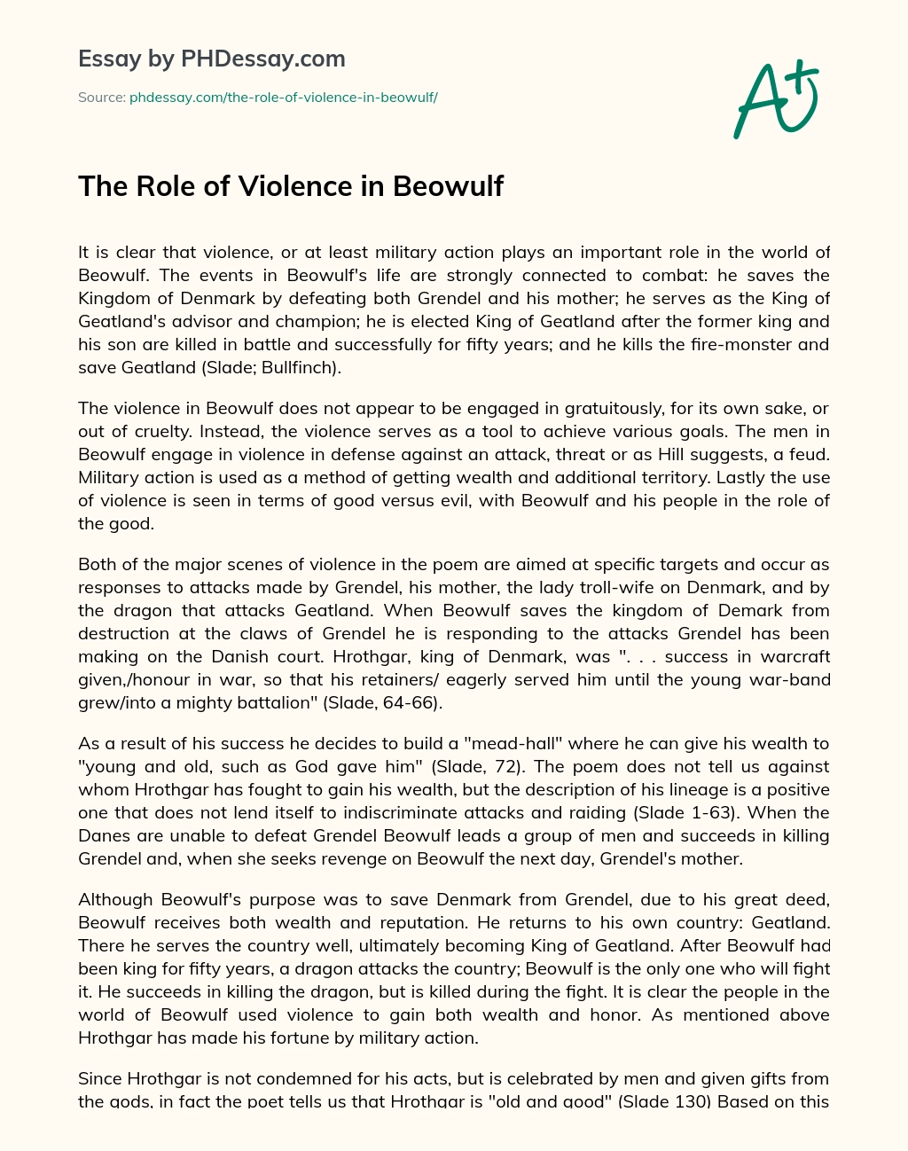 The Role of Violence in Beowulf essay