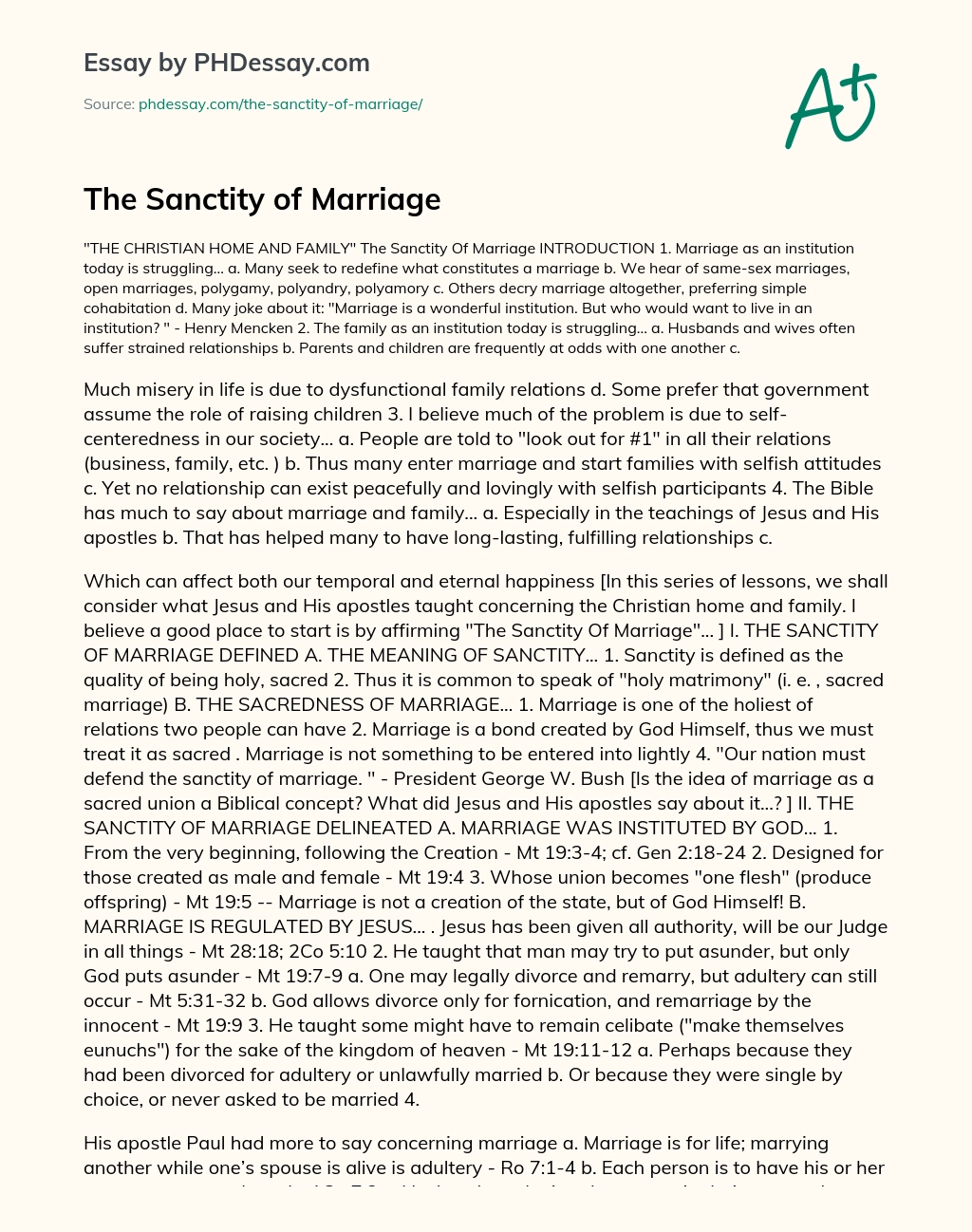 The Sanctity of Marriage essay