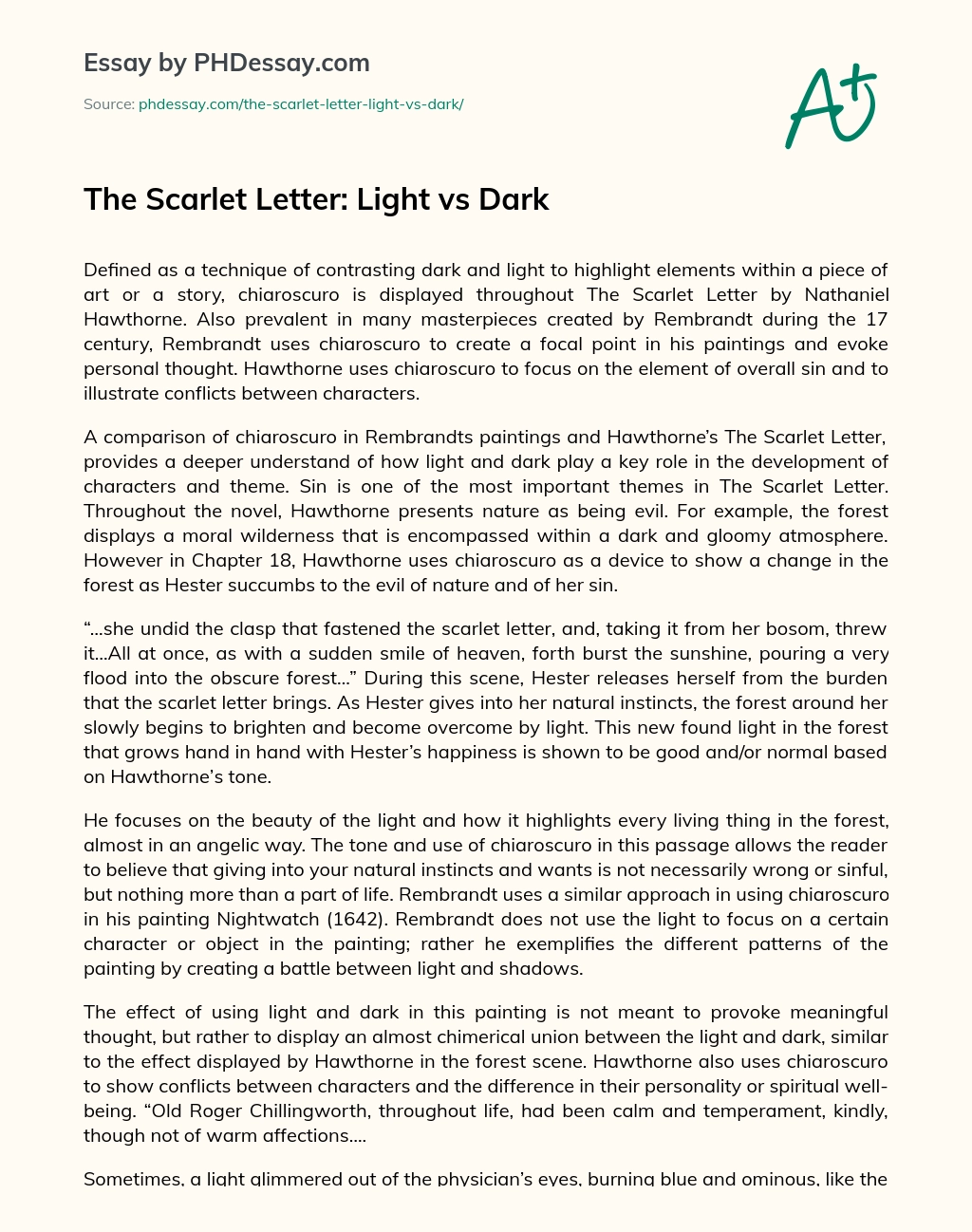 The Scarlet Letter: Light vs Dark essay