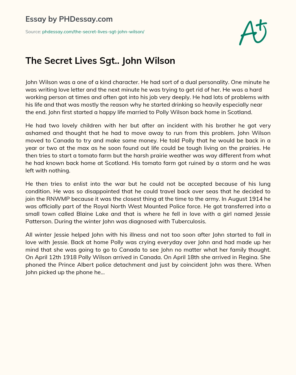 The Secret Lives Sgt.. John Wilson essay