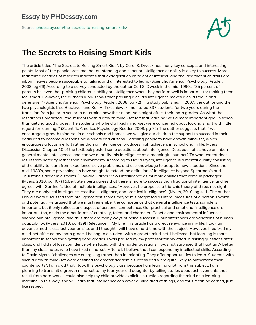 The Secrets to Raising Smart Kids essay