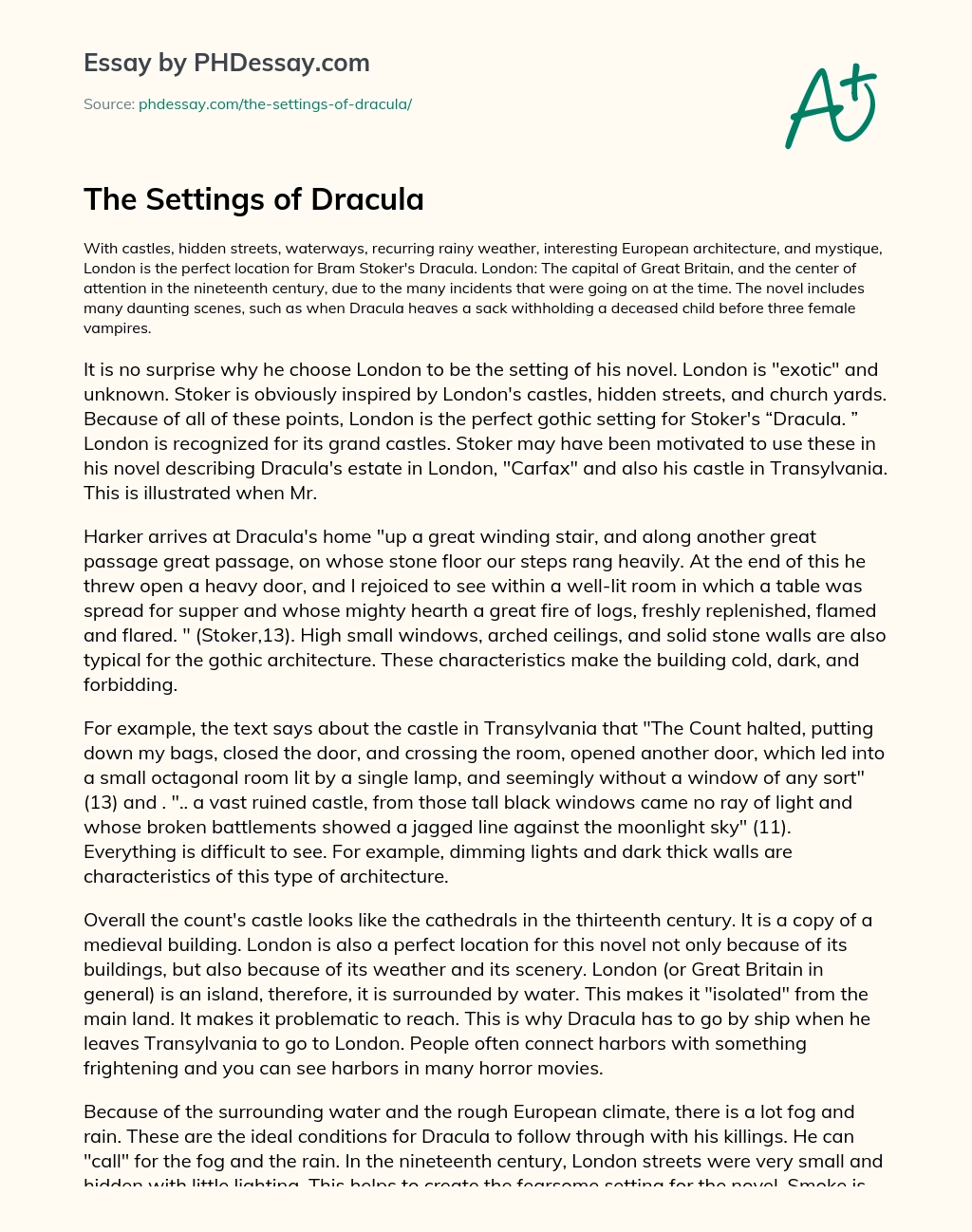 The Settings of Dracula essay