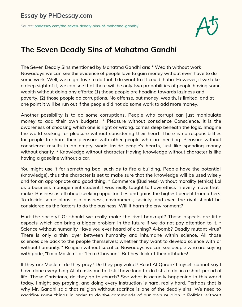 The Seven Deadly Sins of Mahatma Gandhi essay