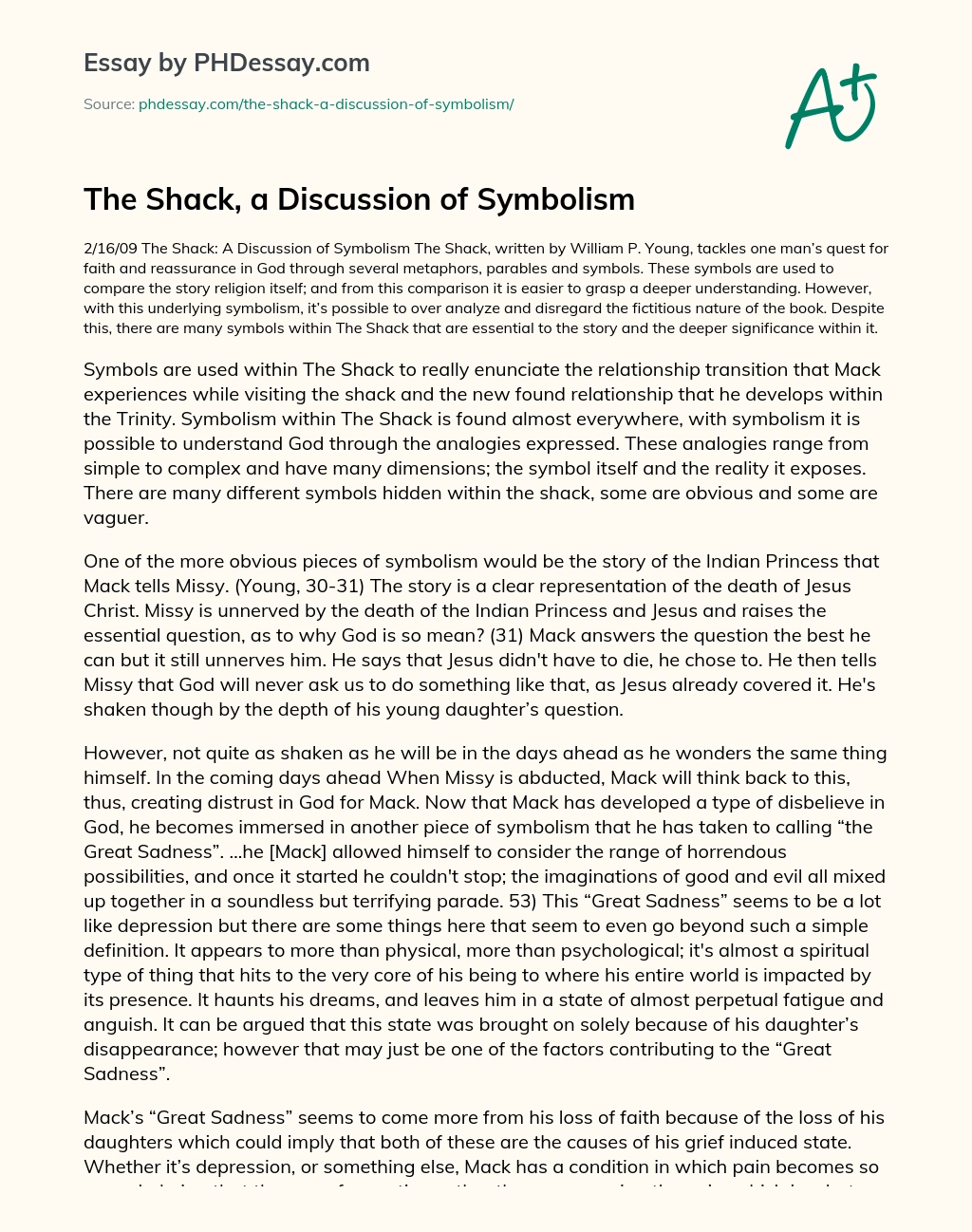 The Shack, a Discussion of Symbolism essay