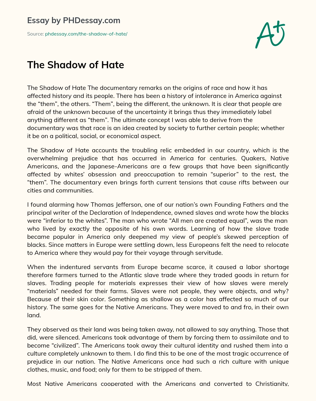 The Shadow of Hate essay