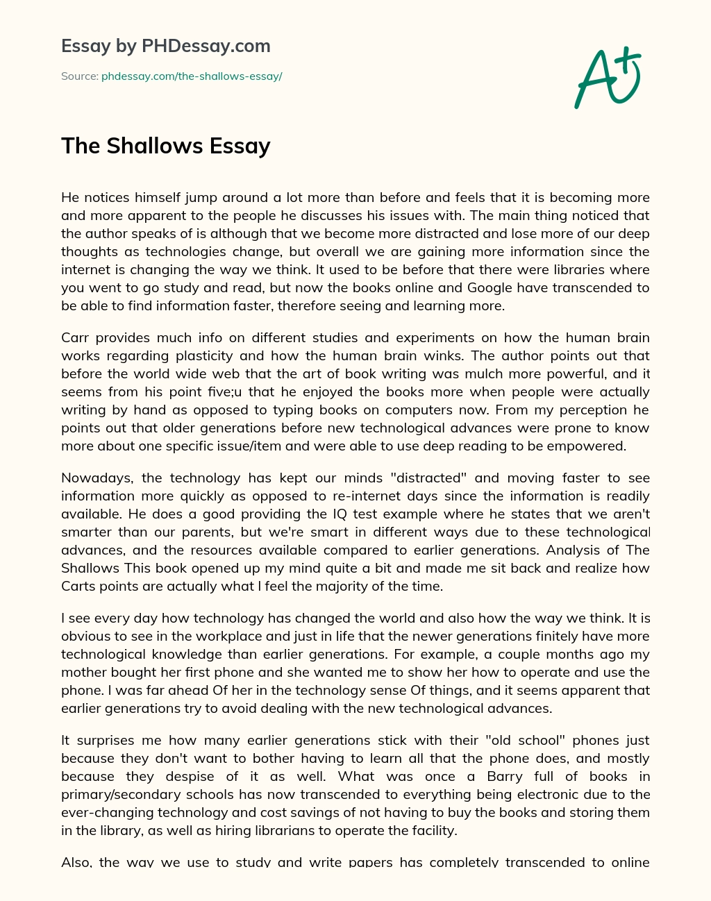 The Shallows Essay essay