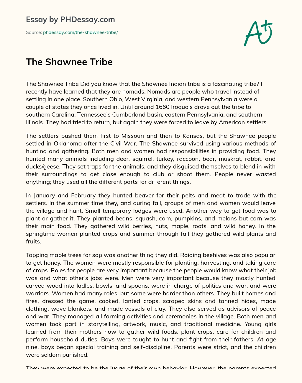 The Shawnee Tribe essay