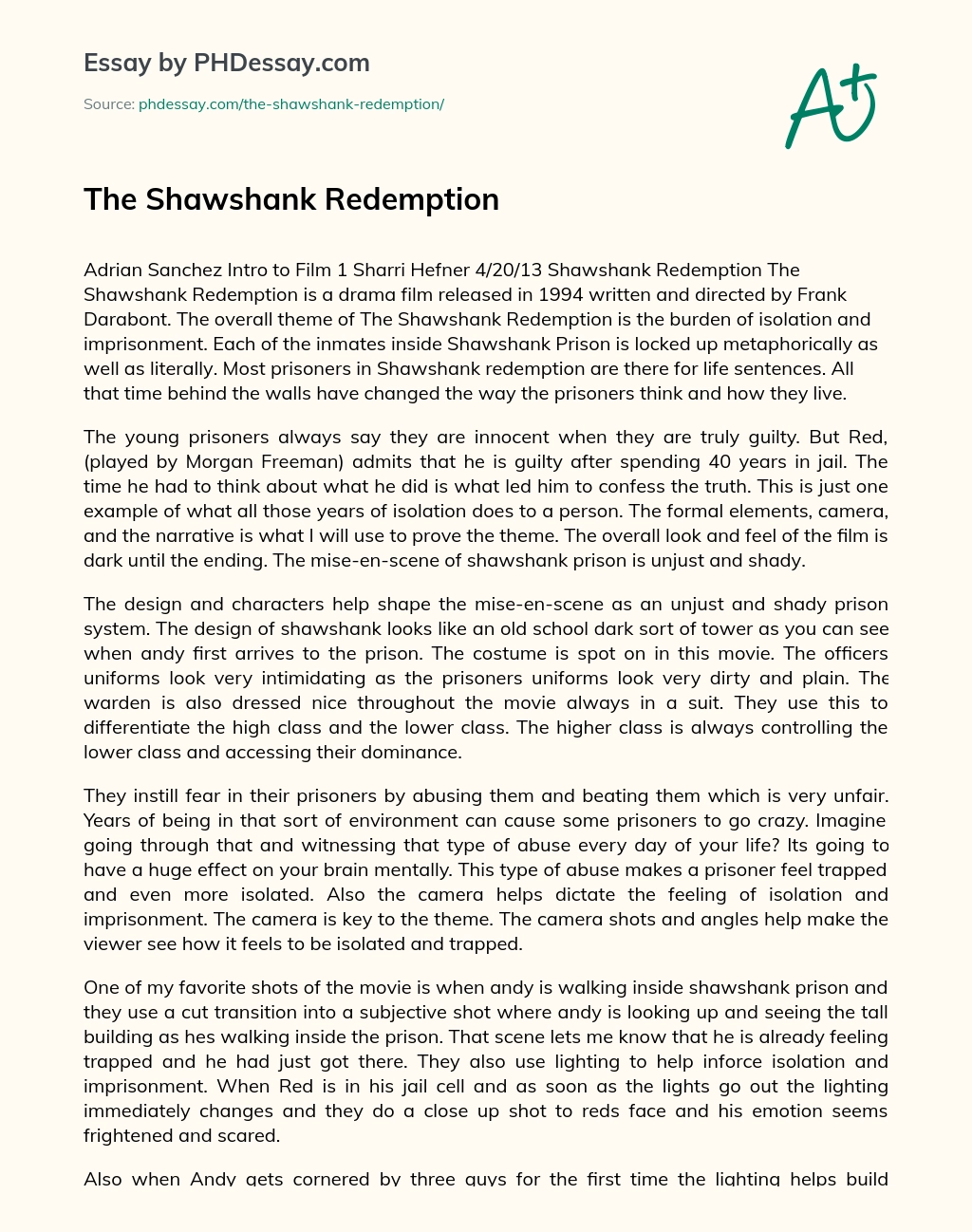 The Shawshank Redemption essay