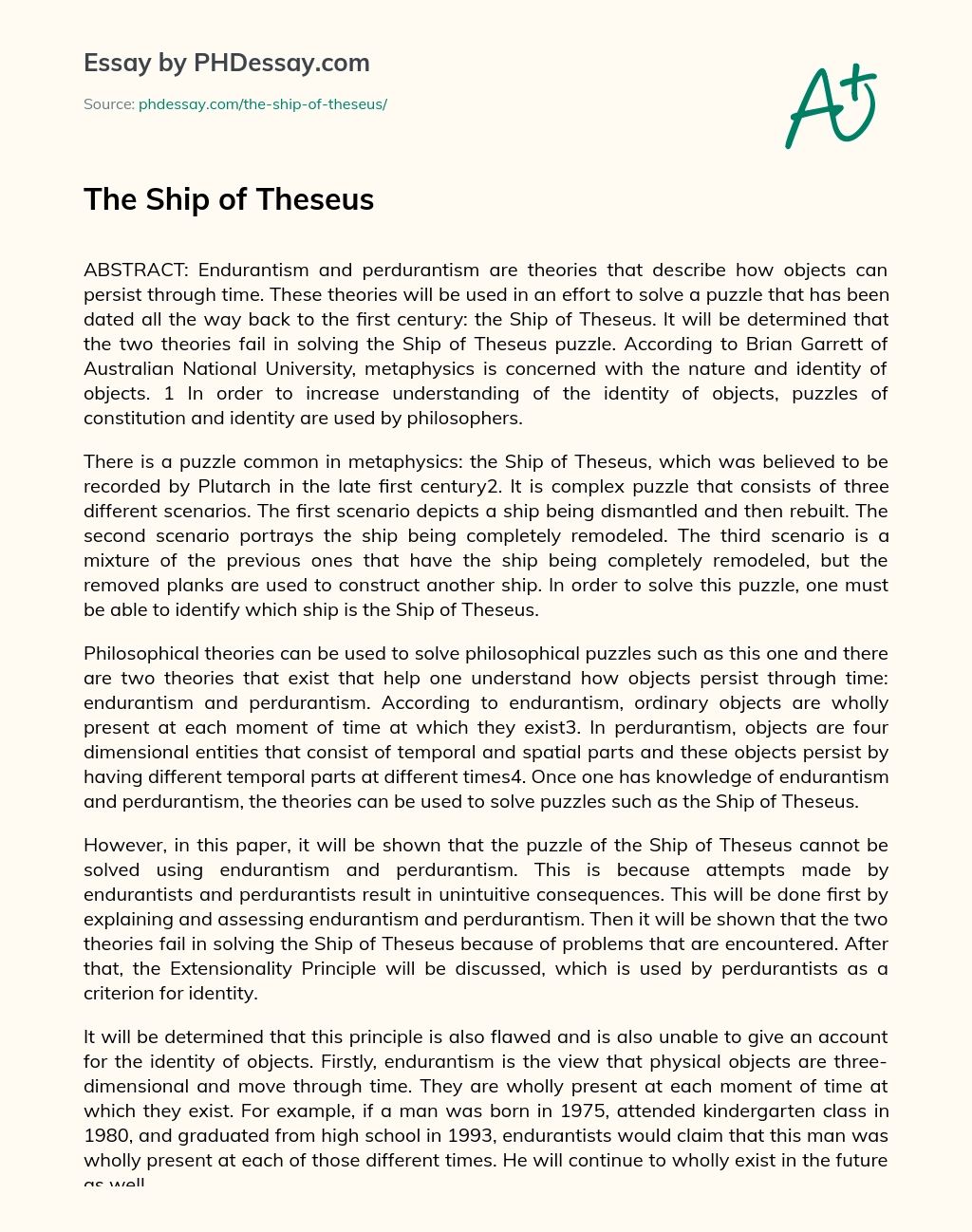 The Ship of Theseus essay