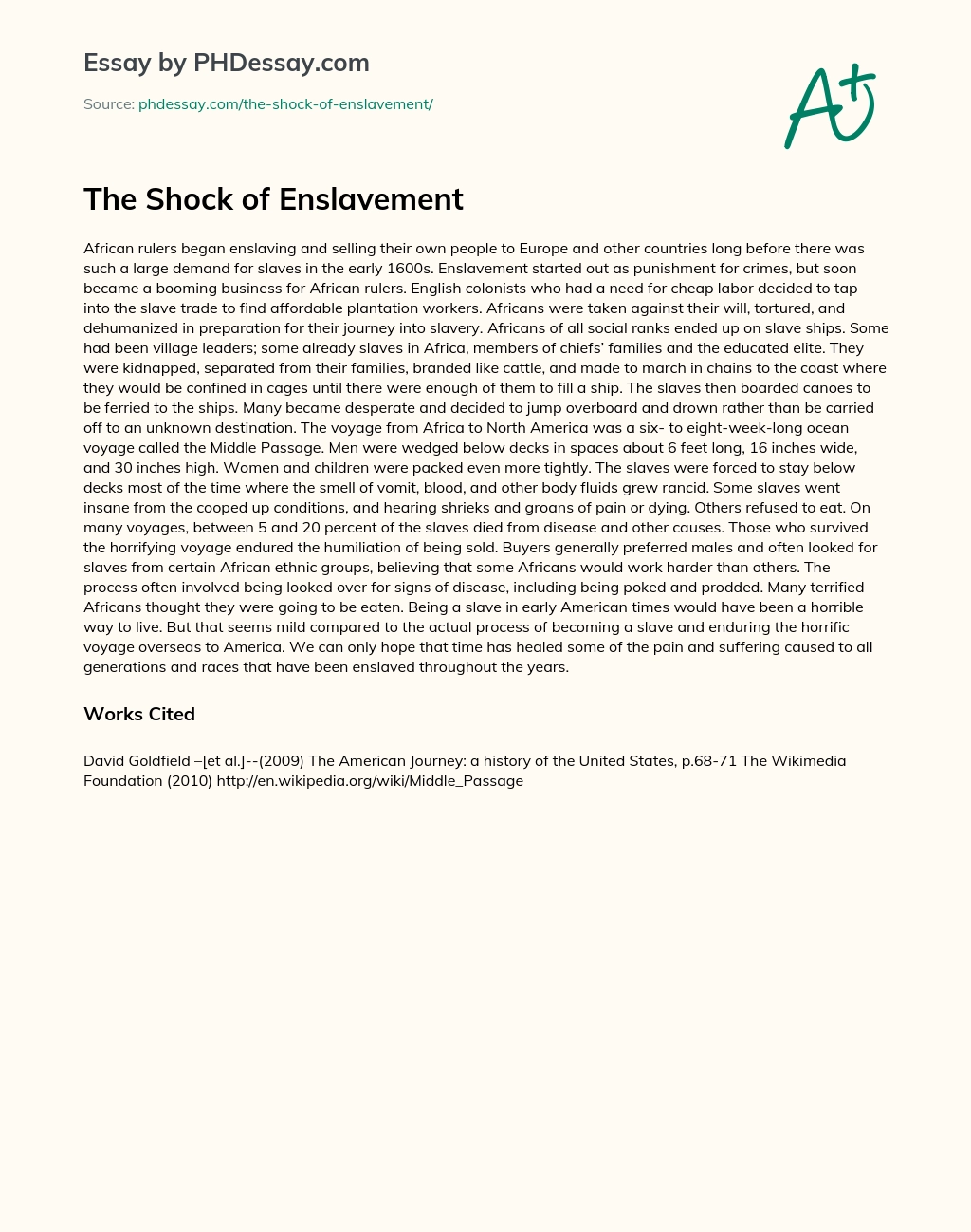 The Shock of Enslavement essay