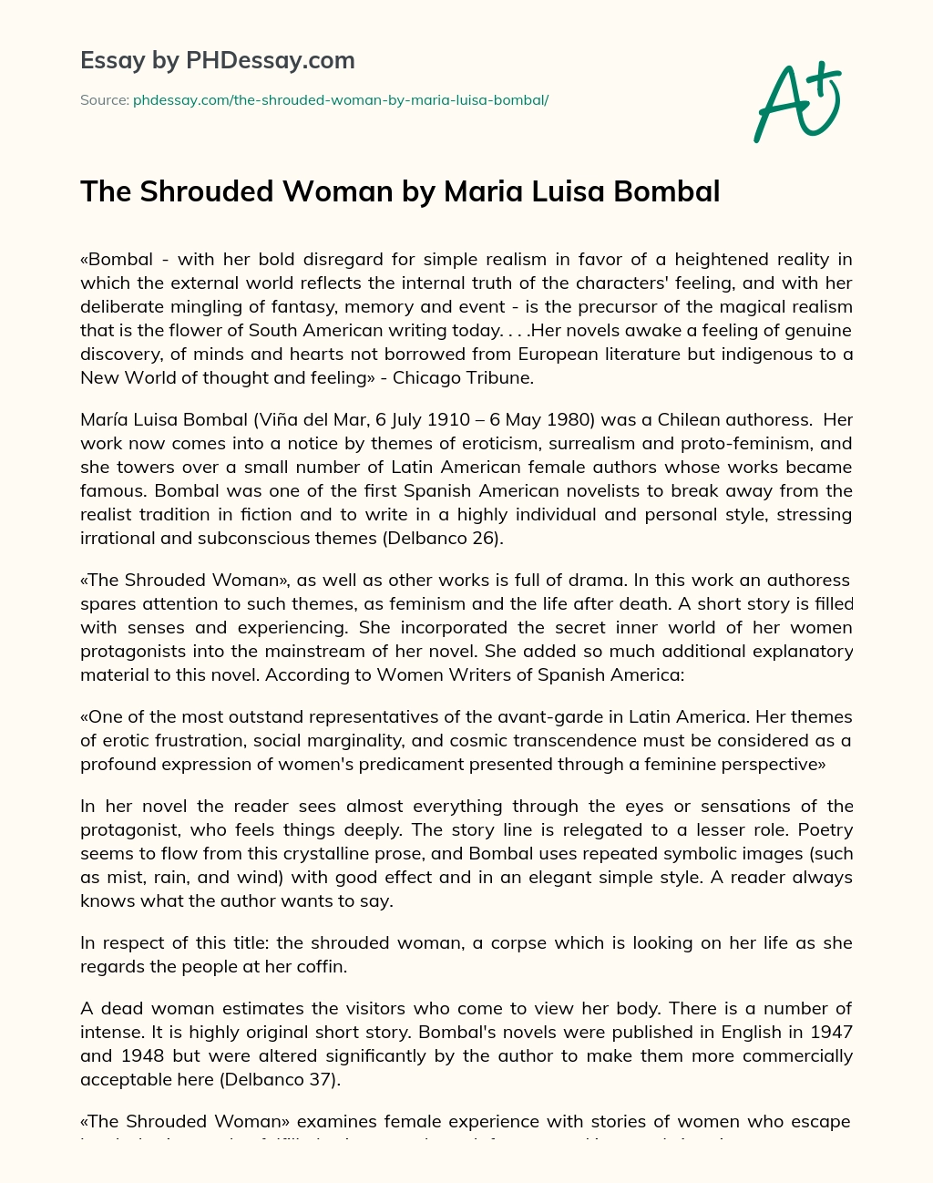 The Shrouded Woman by Maria Luisa Bombal essay