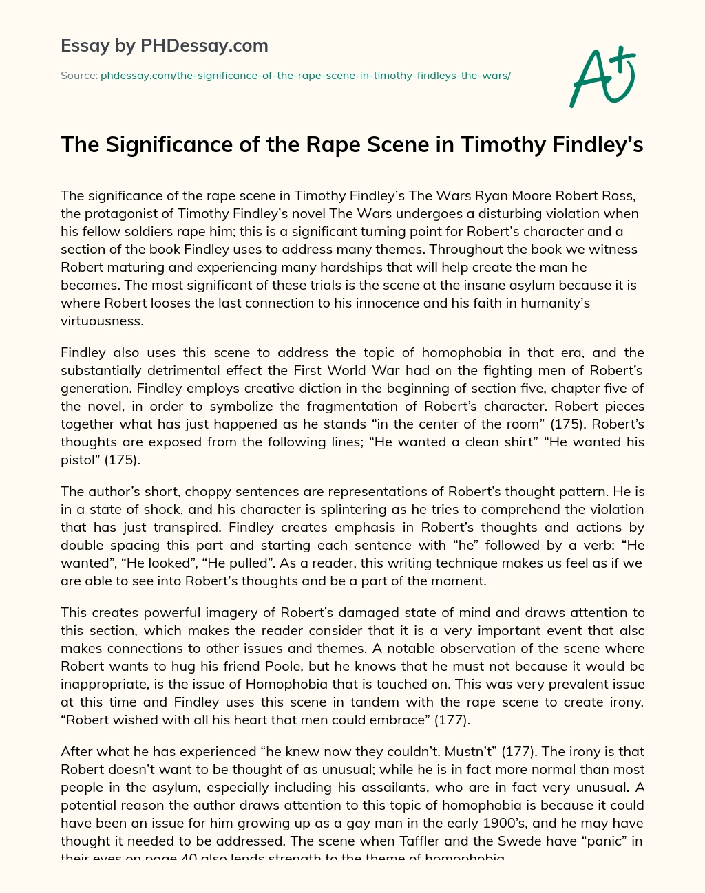 The Significance of the Rape Scene in Timothy Findley’s essay