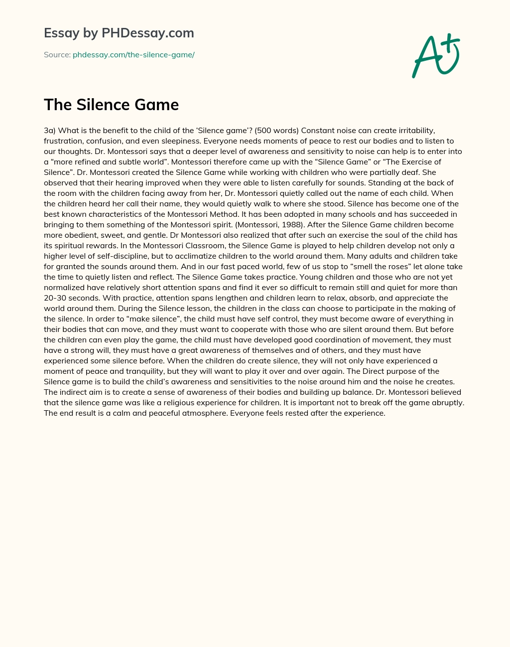The Silence Game essay