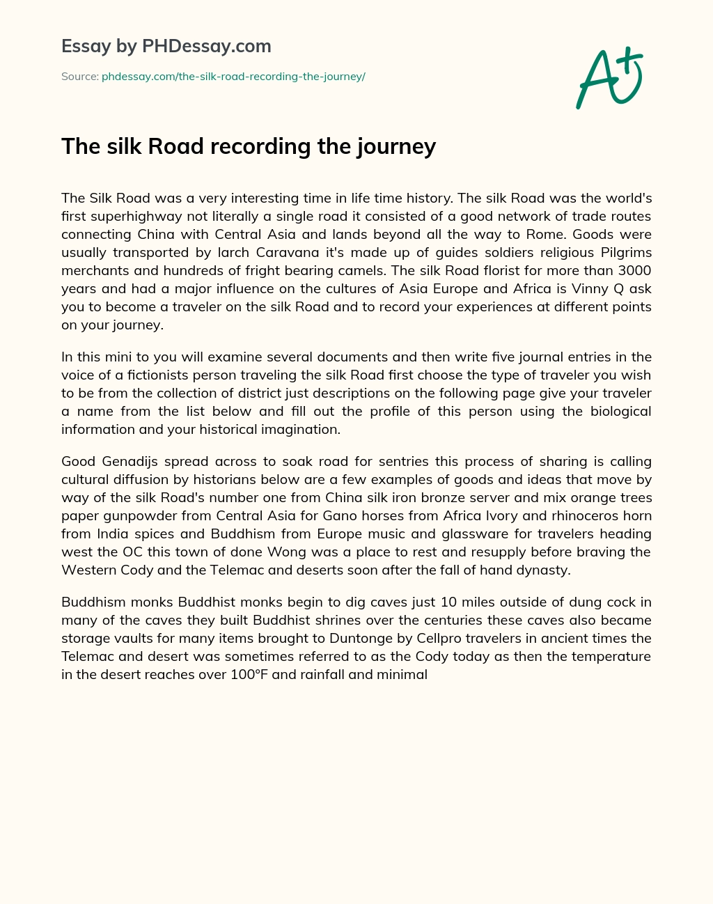 The silk Road recording the journey essay