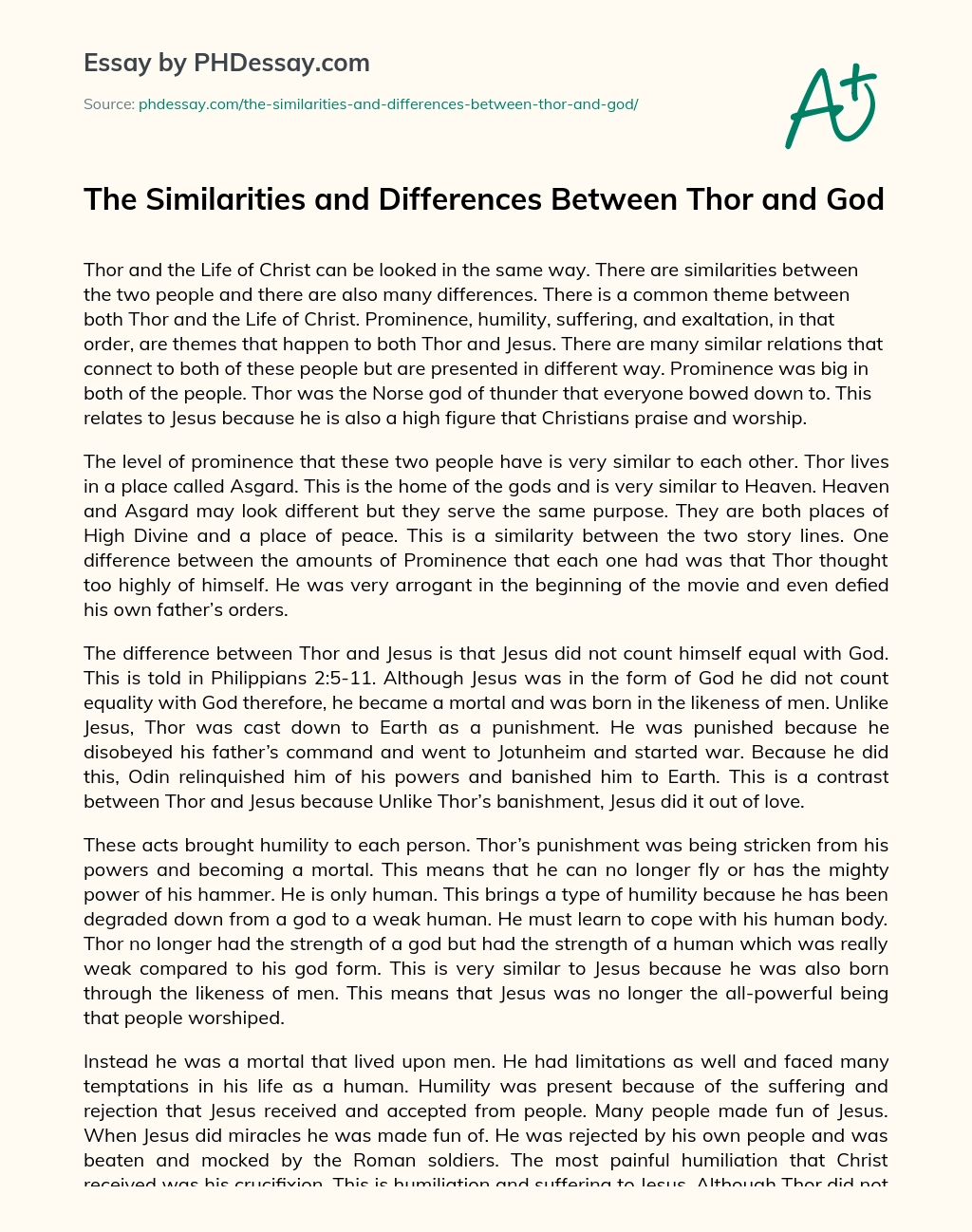 The Similarities and Differences Between Thor and God essay