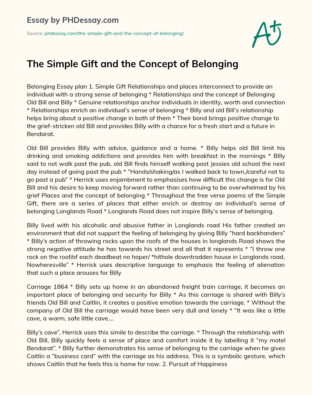 The Simple Gift and the Concept of Belonging essay