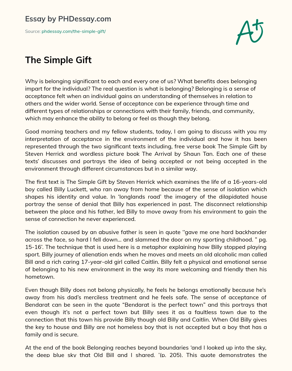 The Simple Gift essay