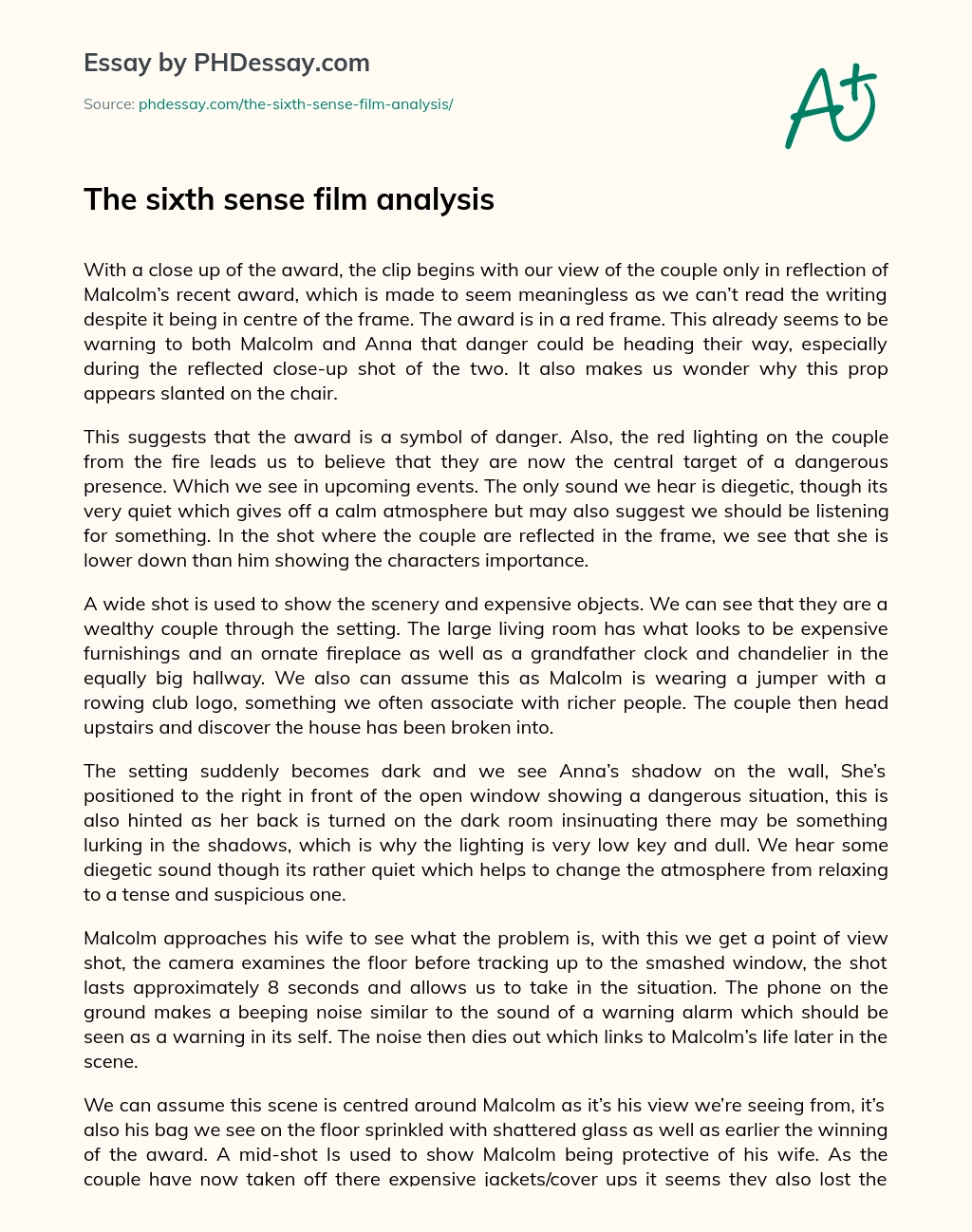 The sixth sense film analysis essay
