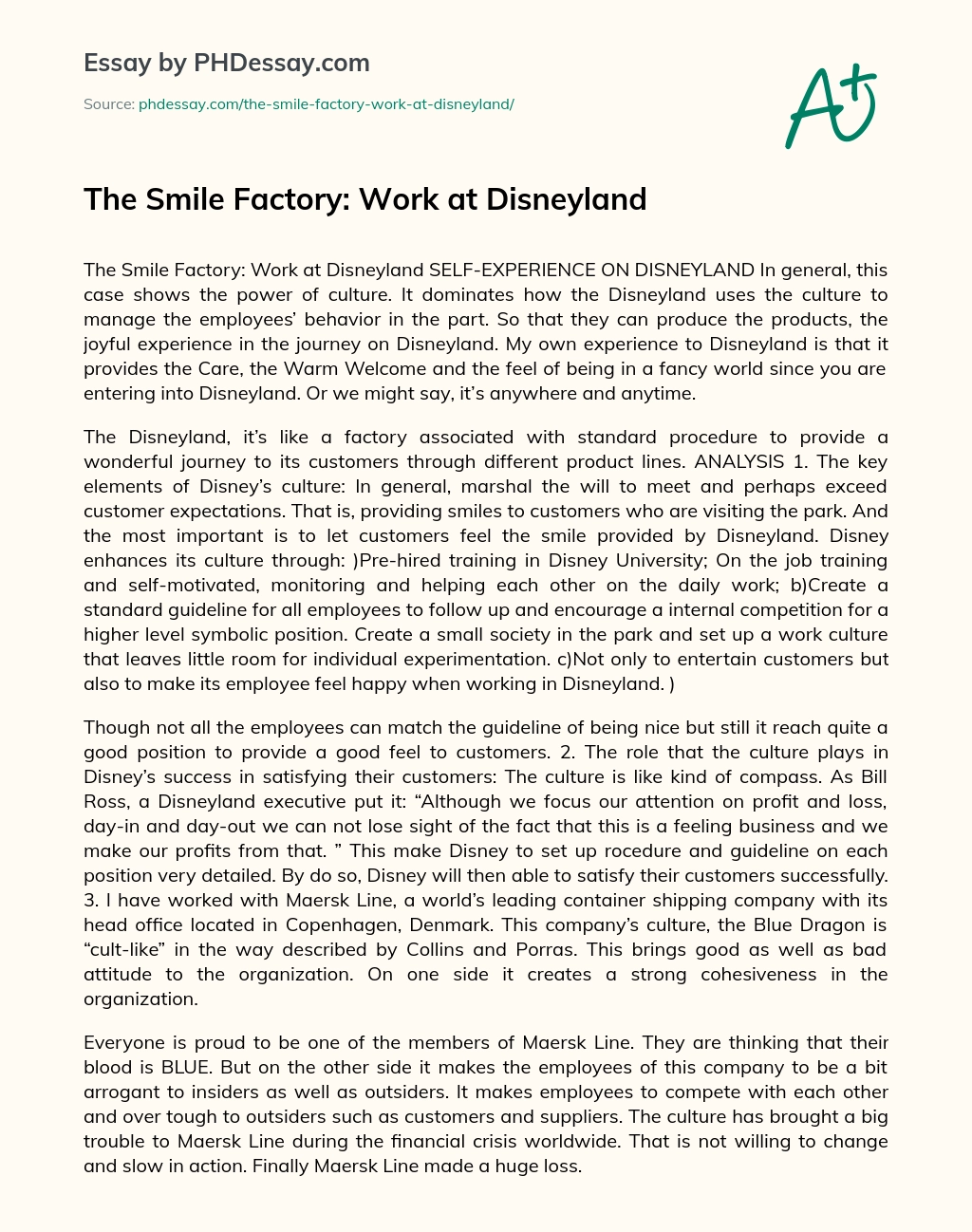 The Smile Factory: Work at Disneyland essay