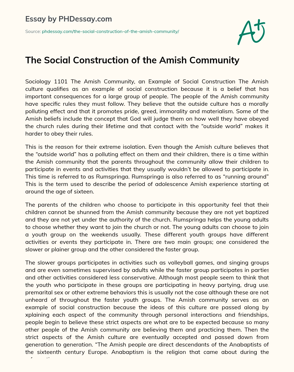 The Social Construction of the Amish Community essay