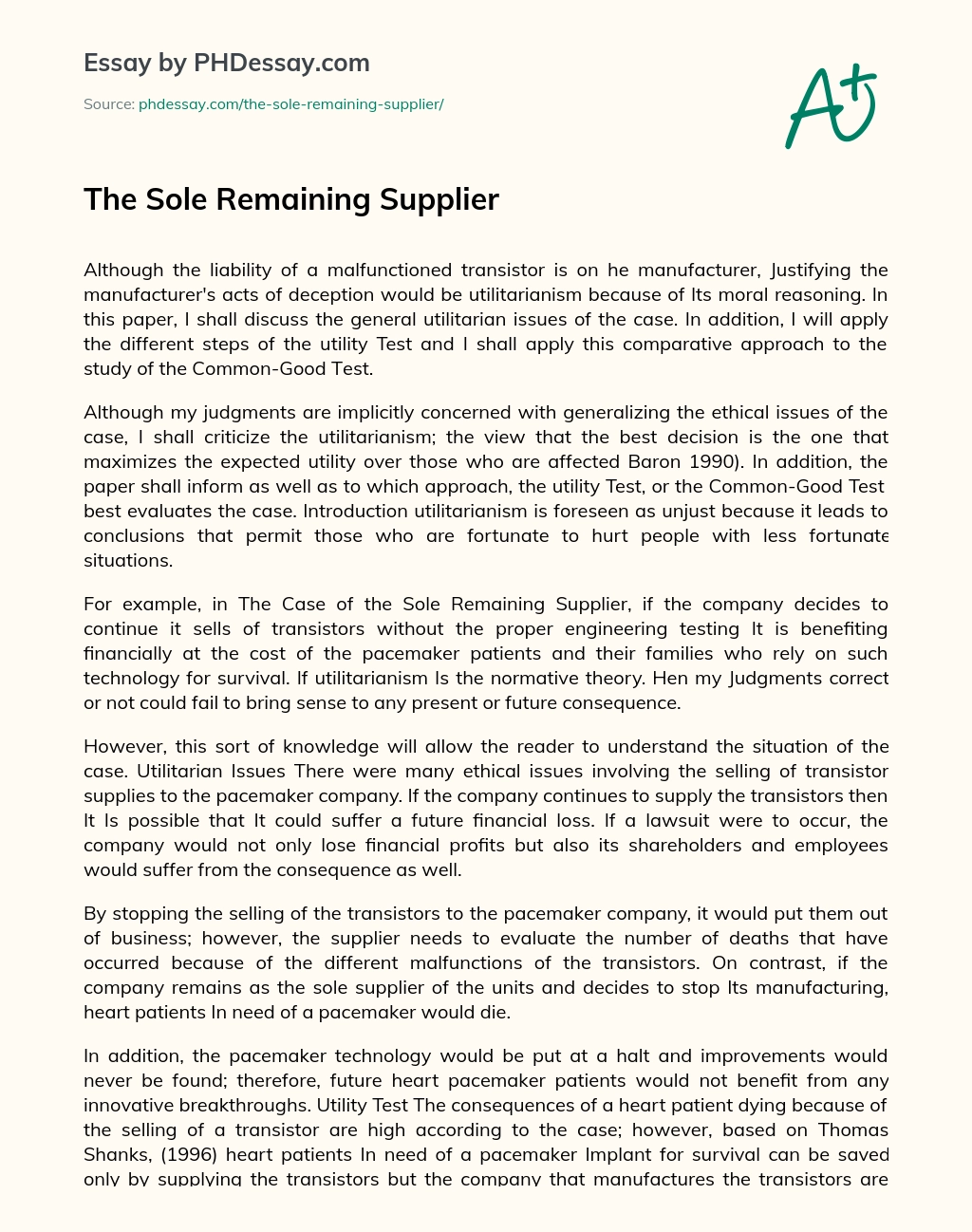 The Sole Remaining Supplier essay