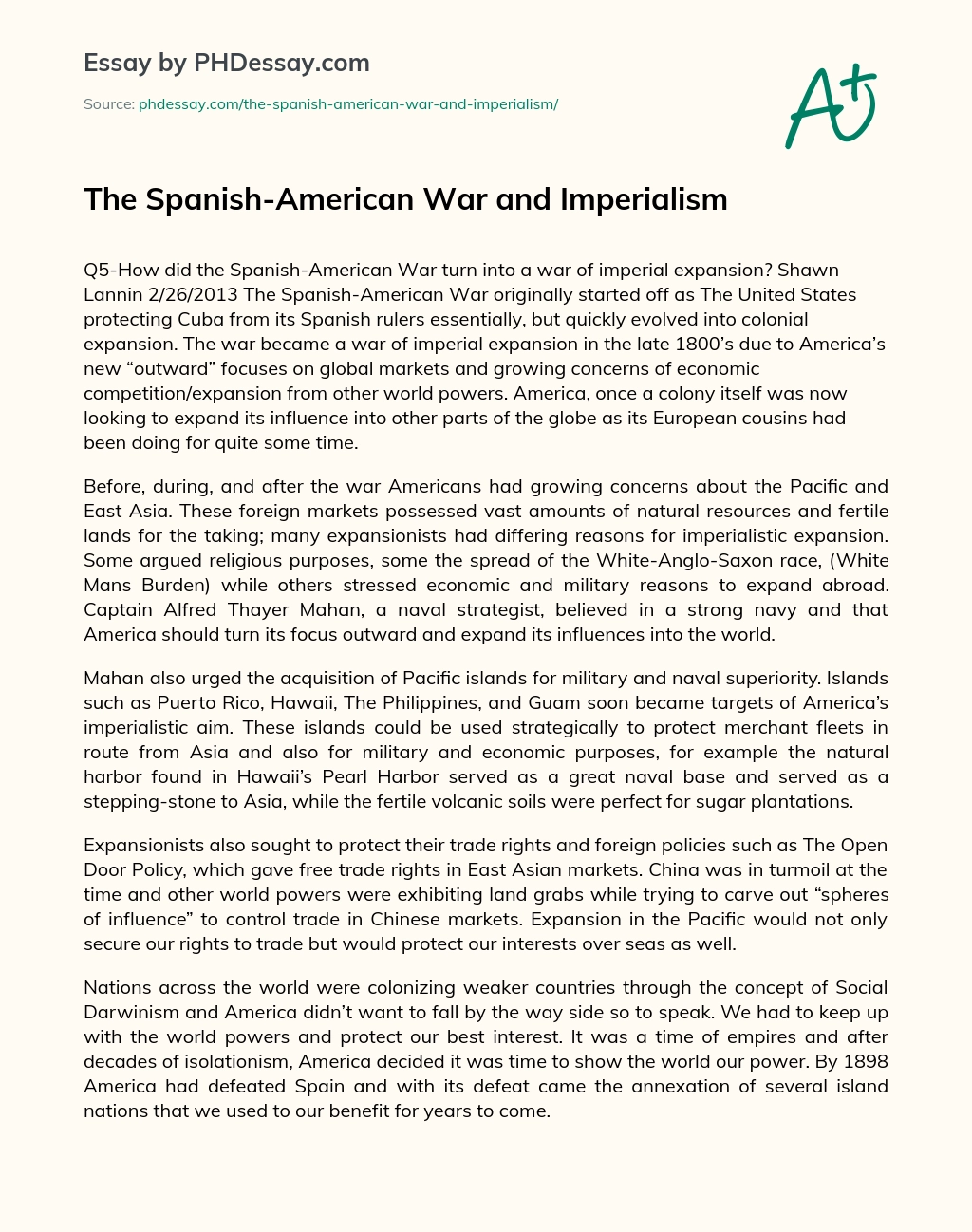 The Spanish-American War and Imperialism essay