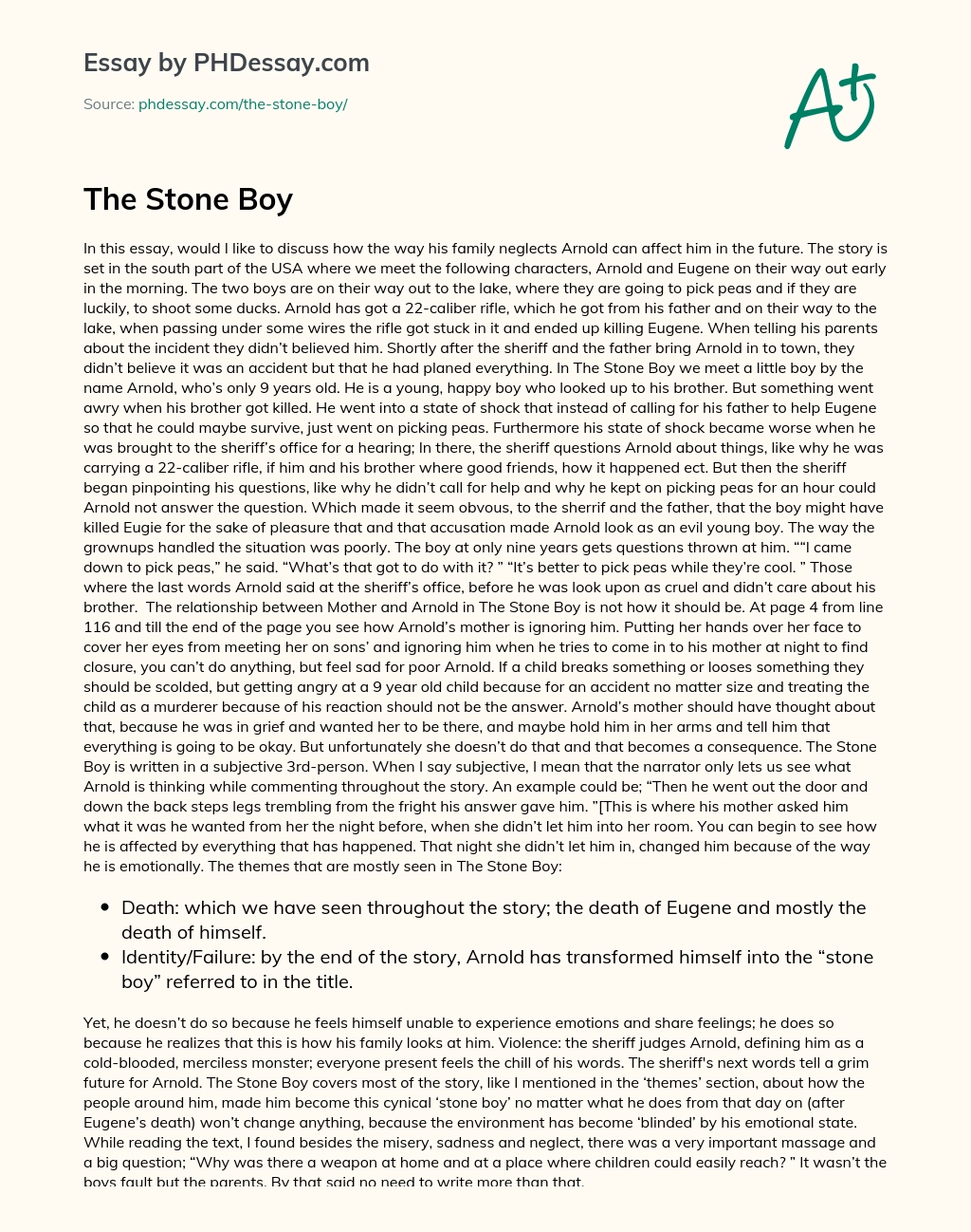 The Stone Boy essay