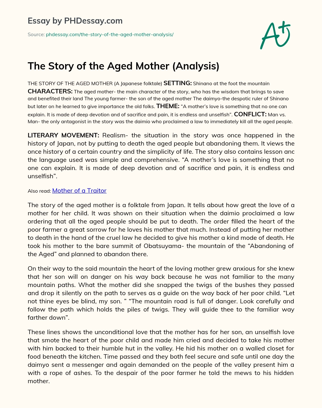 The Story of the Aged Mother (Analysis) essay