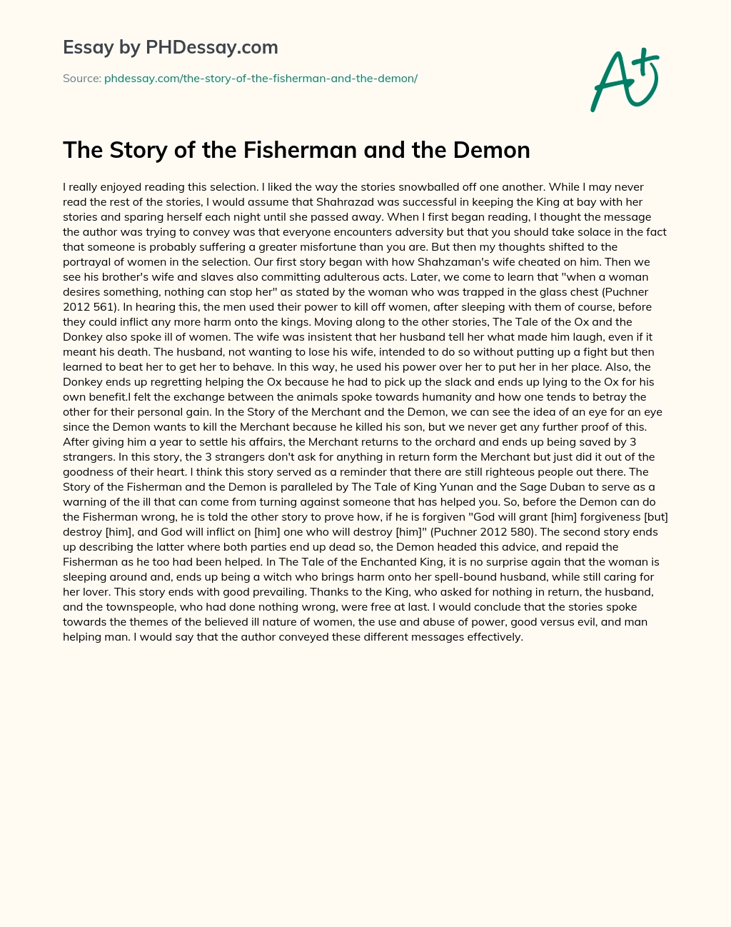 The Story of the Fisherman and the Demon essay