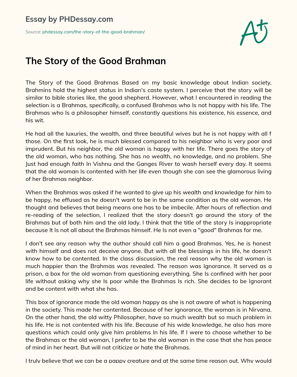 The Story of the Good Brahman essay