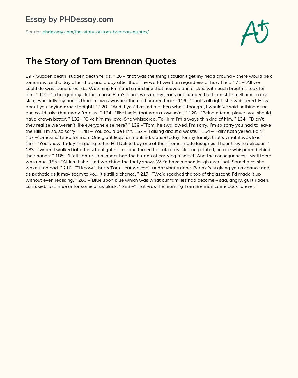 The Story of Tom Brennan Quotes essay