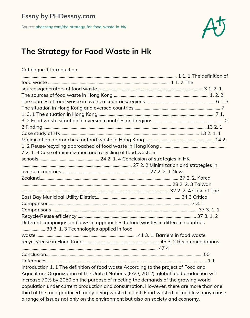 The Strategy for Food Waste in Hk essay
