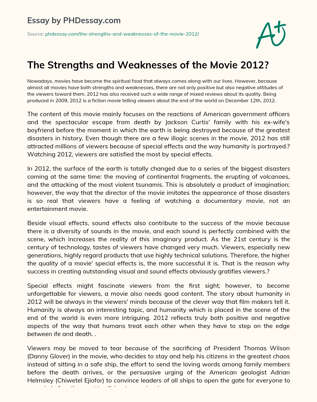 The Strengths and Weaknesses of the Movie 2012? essay