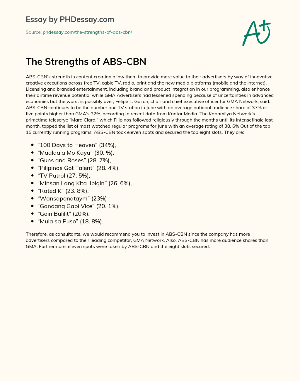 The Strengths of ABS-CBN essay
