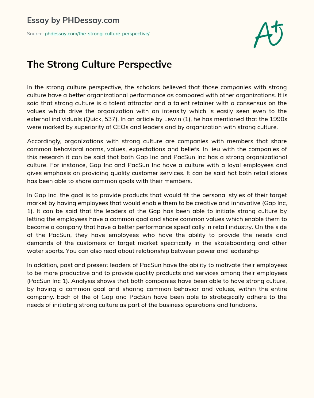 The Strong Culture Perspective essay
