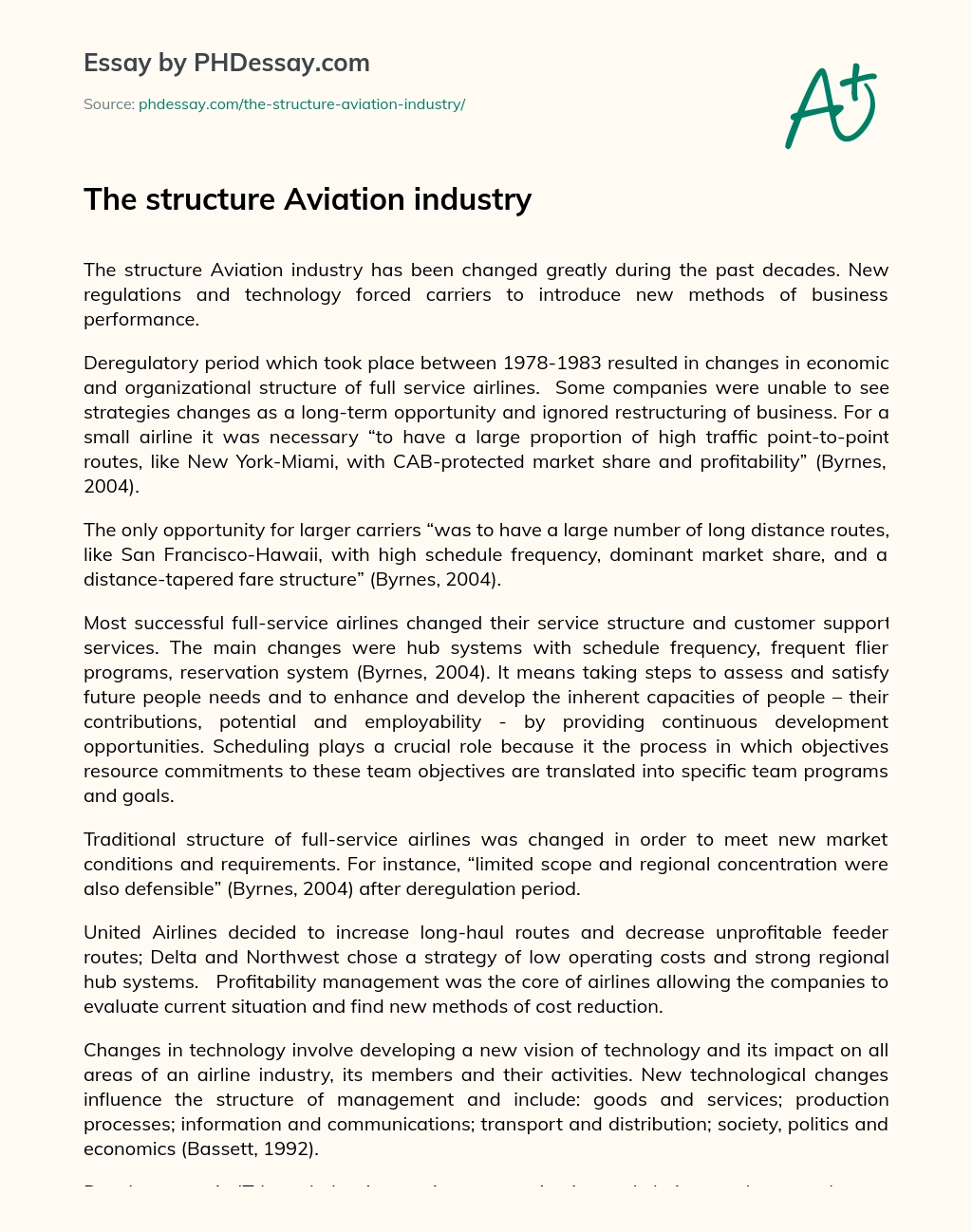 The structure Aviation industry essay