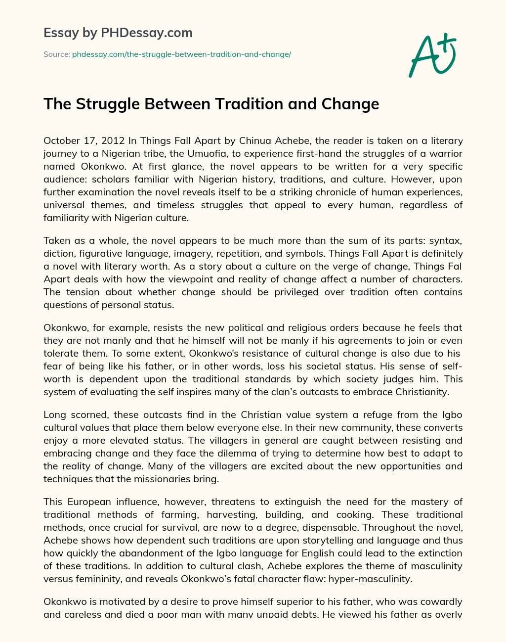 The Struggle Between Tradition and Change essay