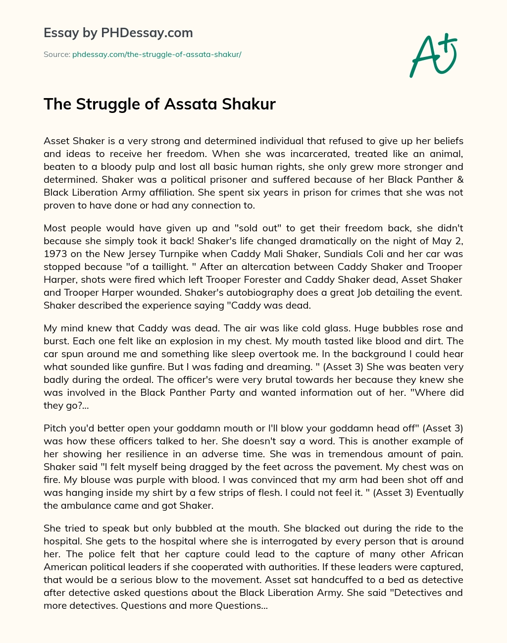 The Struggle of Assata Shakur essay