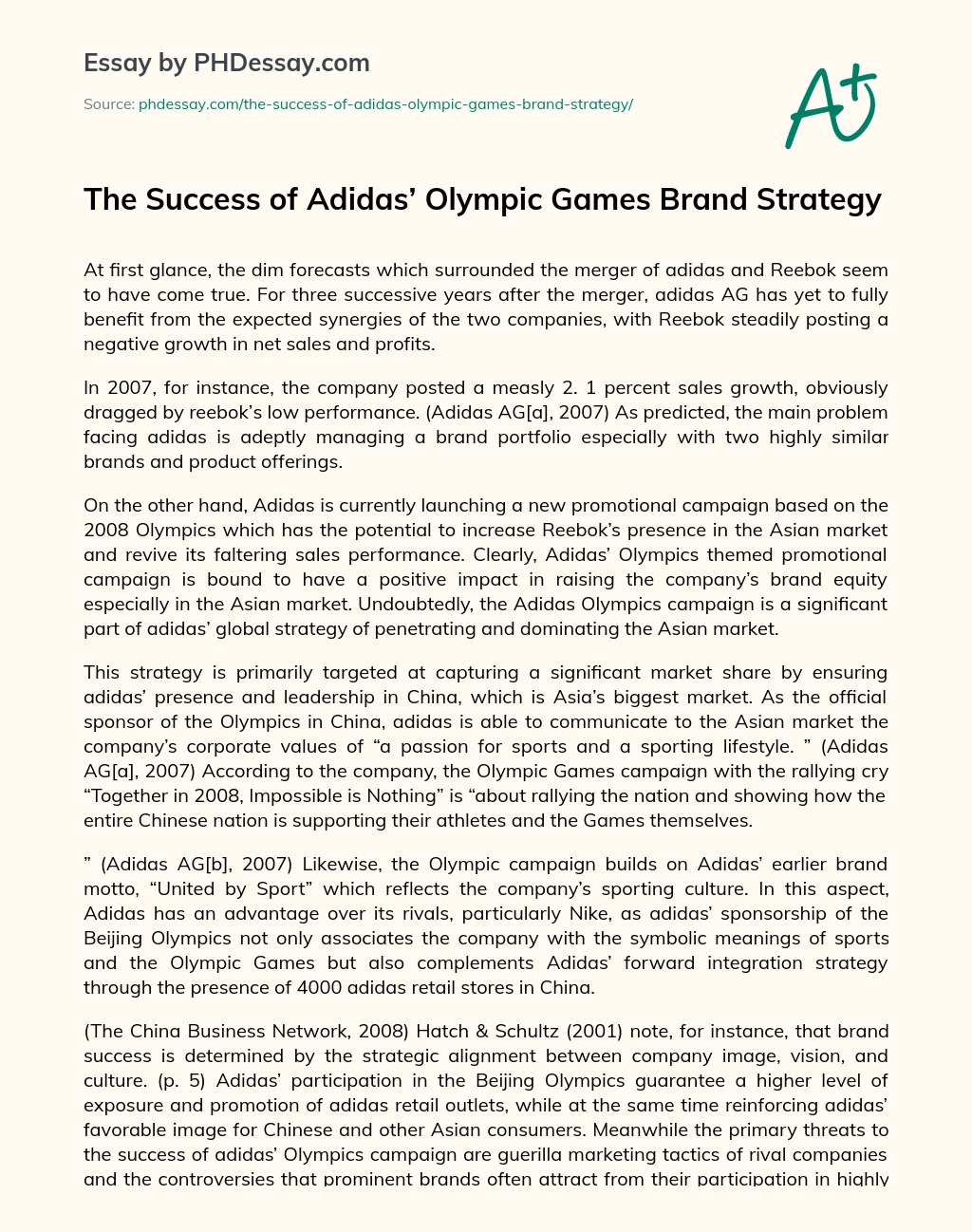The Success of Adidas’ Olympic Games Brand Strategy essay