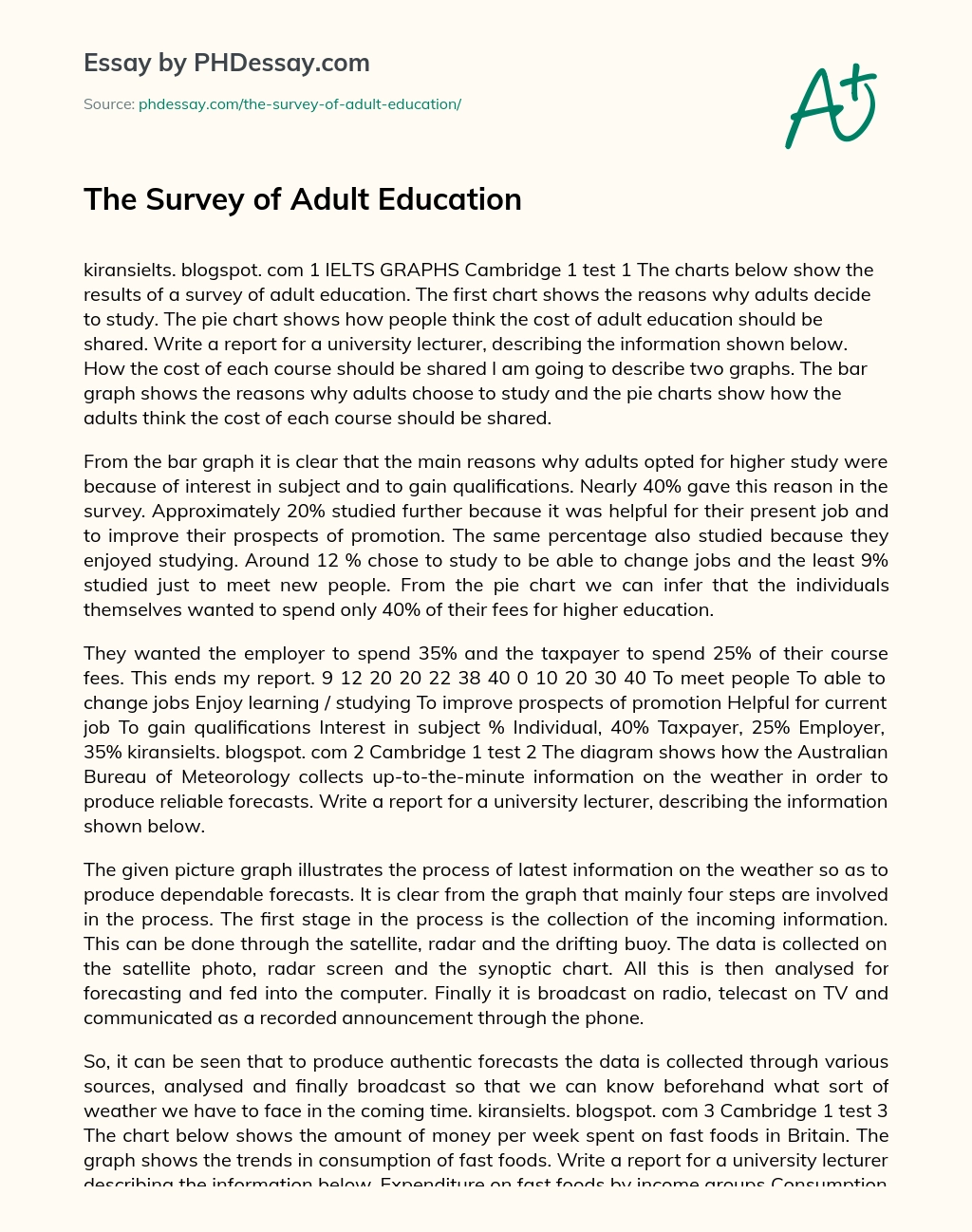 The Survey of Adult Education essay